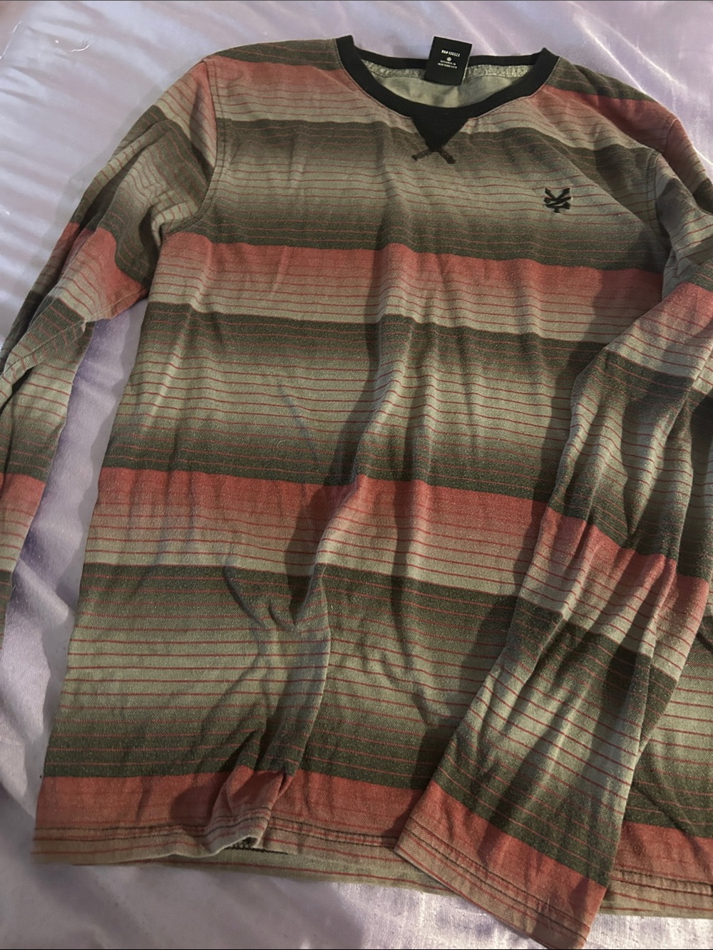 Zoo York Olive and Coral Striped Crewneck Sweater
